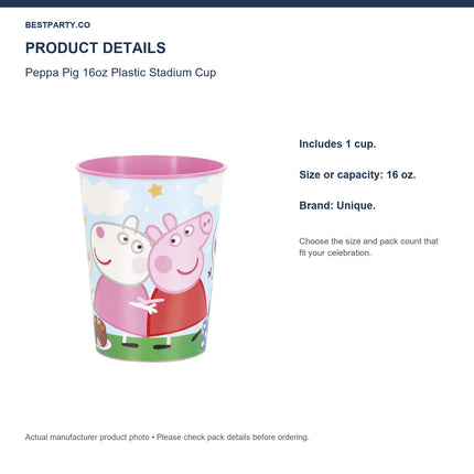 Peppa Pig 16oz Plastic Stadium Cup — size and pack information