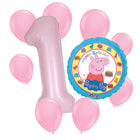 Peppa Pig 1st birthday set main: number 1 foil, themed foil and 8 matching latex balloons
