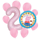 Peppa Pig 2nd birthday set main: number 2 foil, themed foil and 8 matching latex balloons