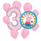 Peppa Pig 3rd birthday set main: number 3 foil, themed foil and 8 matching latex balloons