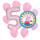 Peppa Pig 5th birthday set main: number 5 foil, themed foil and 8 matching latex balloons