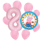 Peppa Pig 8th birthday set main: number 8 foil, themed foil and 8 matching latex balloons