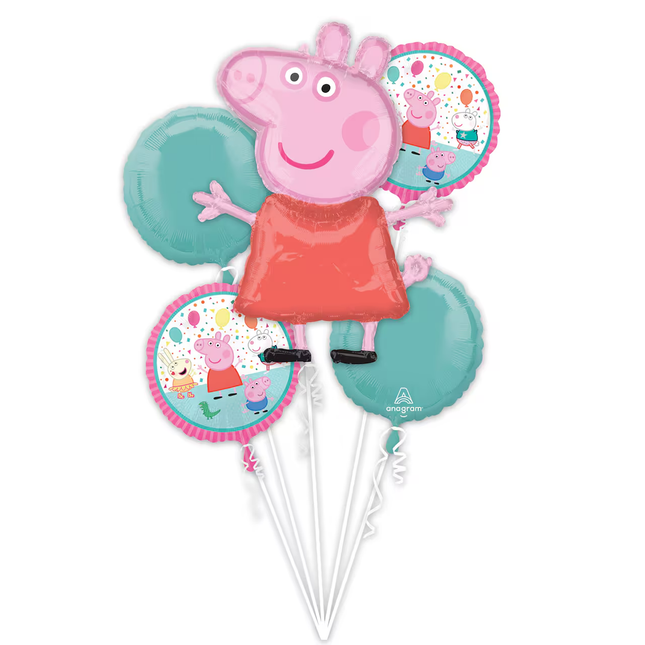 Peppa Pig Balloon Bouquet – 5 Pc Foil Party Balloons