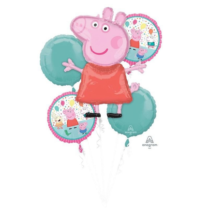 Peppa Pig Balloon Bouquet – 5 Pc Foil Party Balloons