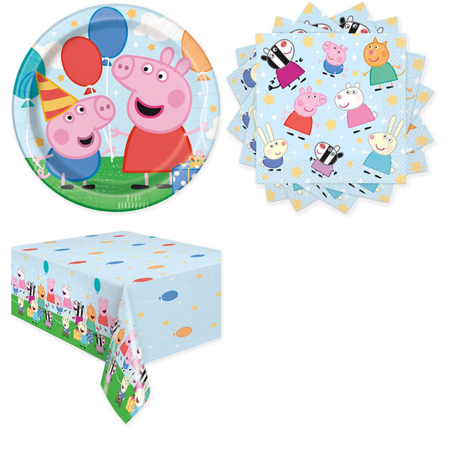 Peppa Pig Plates, Napkins and Tablecloth Set for 16 Guests - coordinated party set