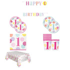 Pink Dots 1st Birthday Tableware and Decorations Set for 16 Guests - coordinated party set