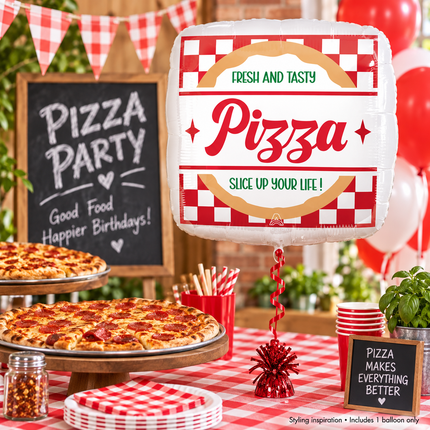 Pizza Party Foil Balloon 17" – Square Pizza Birthday Decoration - party styling inspiration, decorations not included