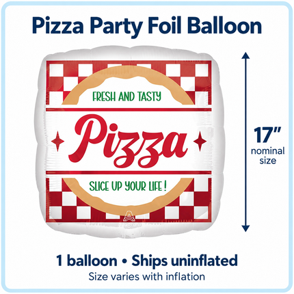 Pizza Party Foil Balloon 17" – Square Pizza Birthday Decoration - size guide
