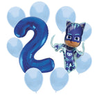 PJ Masks Catboy 2nd birthday set main: number 2 foil, themed foil and 8 matching latex balloons