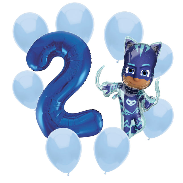 PJ Masks Catboy 2nd birthday set main: number 2 foil, themed foil and 8 matching latex balloons