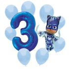 PJ Masks Catboy 3rd birthday set main: number 3 foil, themed foil and 8 matching latex balloons