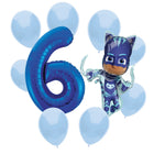 PJ Masks Catboy 6th birthday set main: number 6 foil, themed foil and 8 matching latex balloons