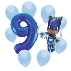 PJ Masks Catboy 9th birthday set main: number 9 foil, themed foil and 8 matching latex balloons