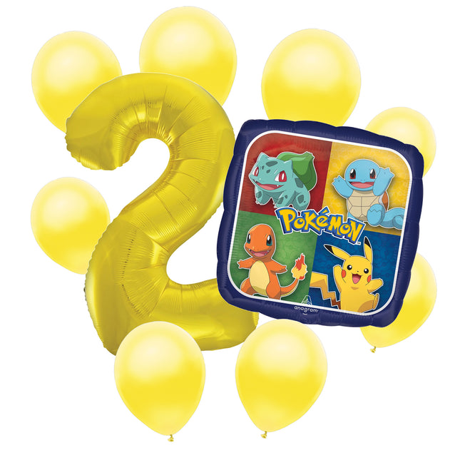 Pokemon 2nd birthday set main: number 2 foil, themed foil and 8 matching latex balloons