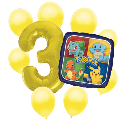 Pokemon 3rd birthday set main: number 3 foil, themed foil and 8 matching latex balloons
