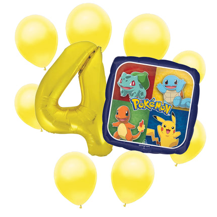 Pokemon 4th birthday set main: number 4 foil, themed foil and 8 matching latex balloons
