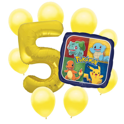 Pokemon 5th birthday set main: number 5 foil, themed foil and 8 matching latex balloons