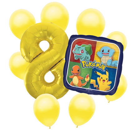 Pokemon 8th birthday set main: number 8 foil, themed foil and 8 matching latex balloons
