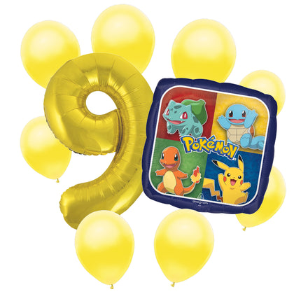 Pokemon 9th birthday set main: number 9 foil, themed foil and 8 matching latex balloons