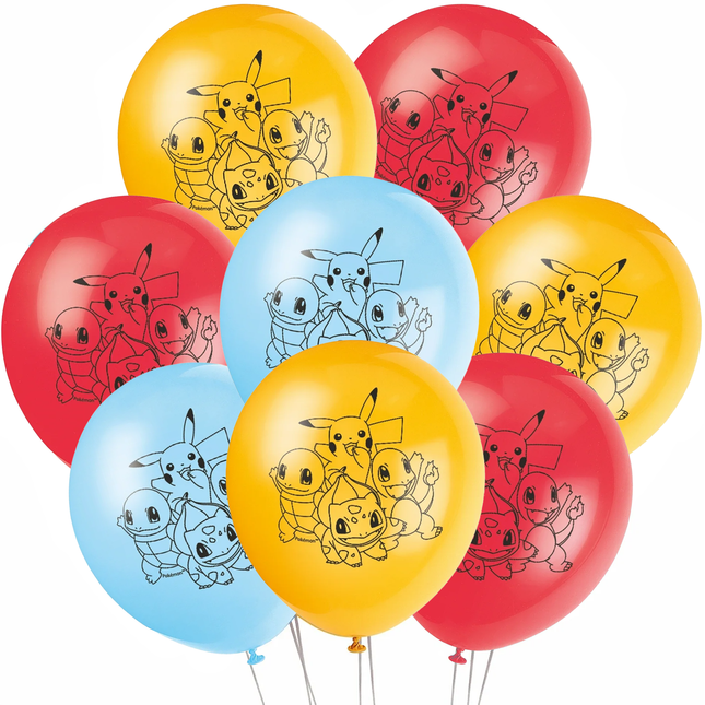 Pokémon Assorted Red, Yellow and Blue 12" Latex Balloons, 6ct