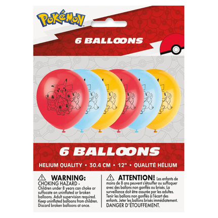 Pokémon Assorted Red, Yellow and Blue 12" Latex Balloons, 6ct
