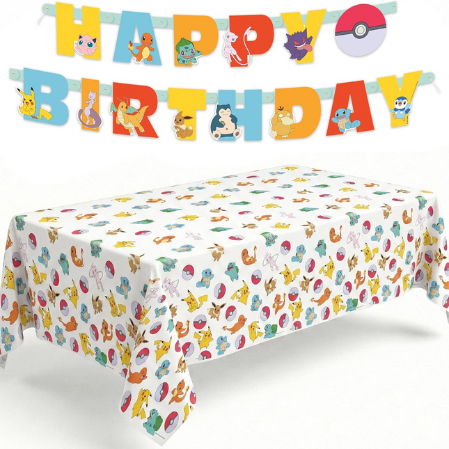 Pokemon Birthday Banner and Table Cloth - Party Decor