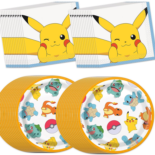 Pokemon Dessert Plates and Napkins - Serves 32 Guests