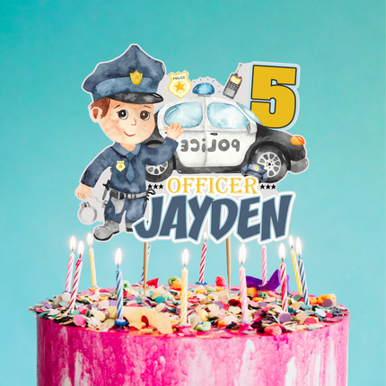 Police Birthday CardStock Cake Topper 7"