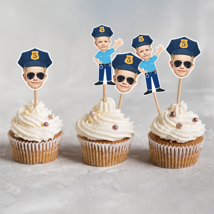 Police Officer Cupcake Toppers – 10 ct Police Birthday Party Decorations