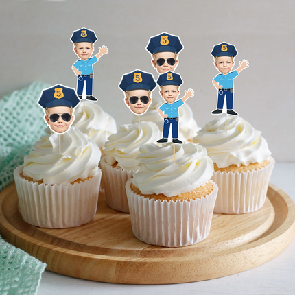 Police Officer Cupcake Toppers – 10 ct Police Birthday Party Decorations