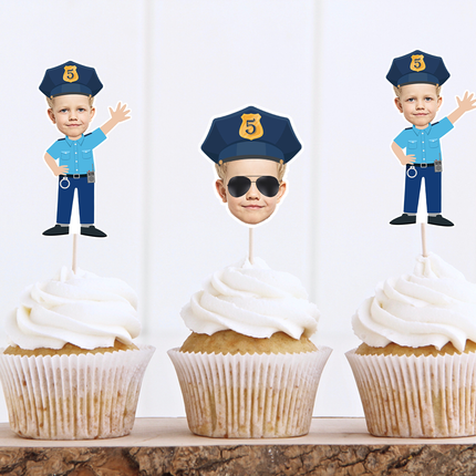 Police Officer Cupcake Toppers – 10 ct Police Birthday Party Decorations