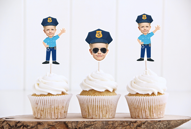 Police Officer Cupcake Toppers – 10 ct Police Birthday Party Decorations