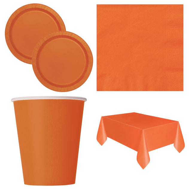 Pumpkin Orange Solid Coordinated Party Supplies Set for 16 Guests - set overview