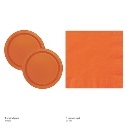 Pumpkin Orange Solid Dinner Plates and Napkins Set for 16 Guests - included packs and quantities