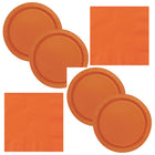 Pumpkin Orange Solid Dinner Plates and Napkins Set for 32 Guests - set overview