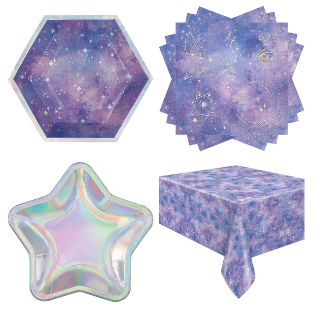 Purple Galaxy Coordinated Party Supplies Set for 16 Guests - set overview
