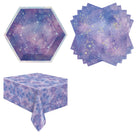 Purple Galaxy Plates, Napkins and Tablecloth Set for 16 Guests - set overview