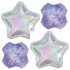 Purple Galaxy Star Shaped Plates and Napkins Set for 32 Guests - set overview