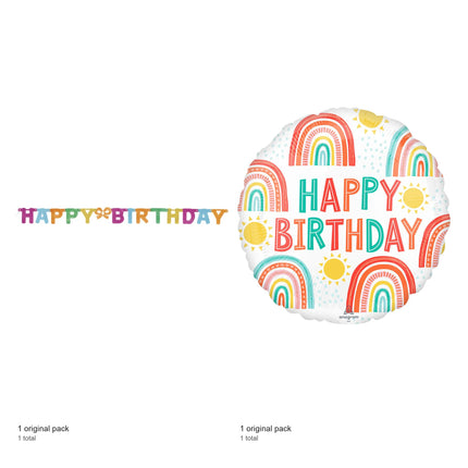 Rainbow Birthday Banner and Foil Balloon Set - included packs and quantities