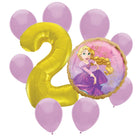 Rapunzel 2nd birthday set main: number 2 foil, themed foil and 8 matching latex balloons