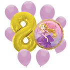Rapunzel 8th birthday set main: number 8 foil, themed foil and 8 matching latex balloons