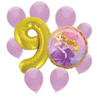 Rapunzel 9th birthday set main: number 9 foil, themed foil and 8 matching latex balloons