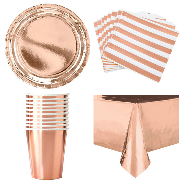 Rose Gold Metallic Coordinated Party Supplies Set for 16 Guests - set overview