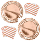 Rose Gold Metallic Dinner Plates and Napkins Set for 32 Guests - set overview
