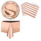 Rose Gold Metallic Plates, Napkins and Tablecloth Set for 16 Guests - set overview