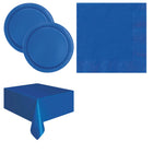 Royal Blue Solid Plates, Napkins and Tablecloth Set for 16 Guests - set overview