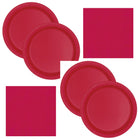 Ruby Red Solid Dinner Plates and Napkins Set for 16 Guests - set overview