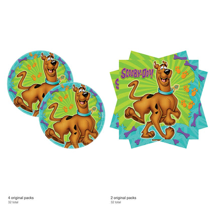 Scooby-Doo Dessert Plates and Napkins Set for 32 Guests - included packs and quantities