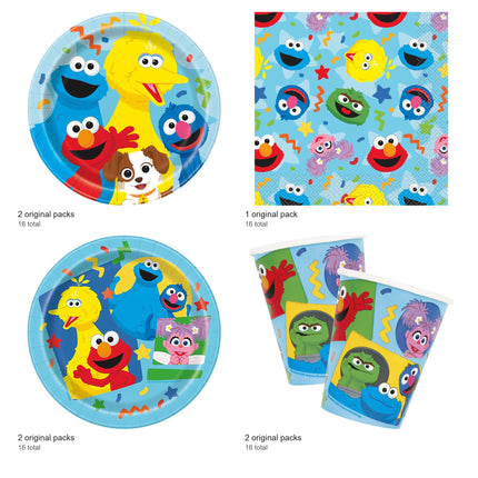 Sesame Street Coordinated Party Supplies Set for 16 Guests - included packs and quantities