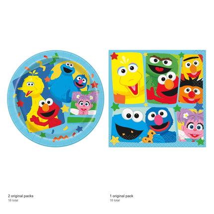 Sesame Street Dessert Plates and Napkins Set for 16 Guests - included packs and quantities
